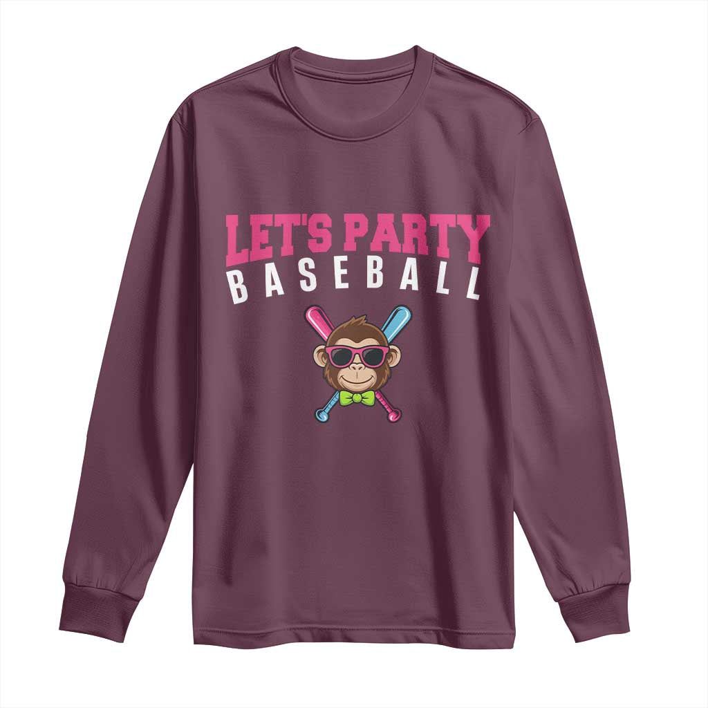 Let's Party Baseball Monkey Long Sleeve Shirt Ball Party Game Day Vibes TS02 Maroon Print Your Wear
