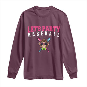 Let's Party Baseball Monkey Long Sleeve Shirt Ball Party Game Day Vibes TS02 Maroon Print Your Wear