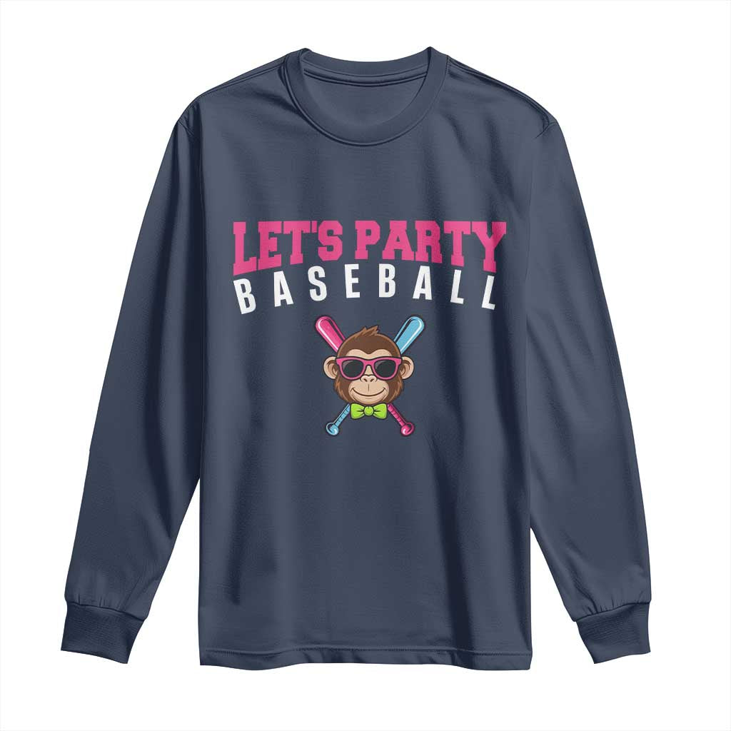 Let's Party Baseball Monkey Long Sleeve Shirt Ball Party Game Day Vibes TS02 Navy Print Your Wear