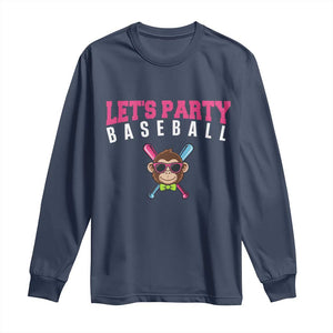Let's Party Baseball Monkey Long Sleeve Shirt Ball Party Game Day Vibes TS02 Navy Print Your Wear