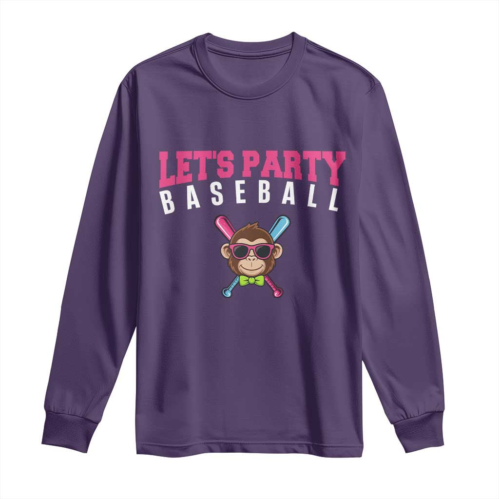Let's Party Baseball Monkey Long Sleeve Shirt Ball Party Game Day Vibes TS02 Purple Print Your Wear