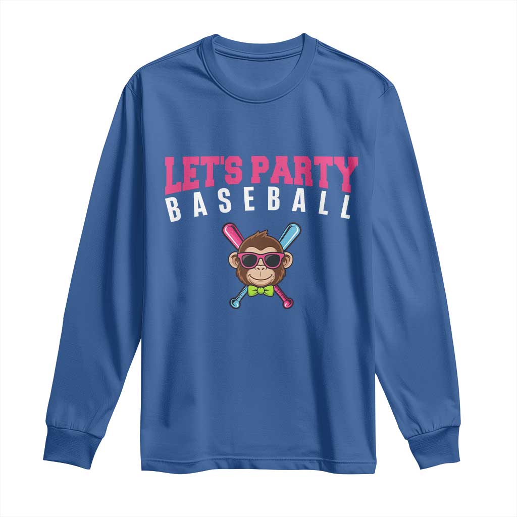 Let's Party Baseball Monkey Long Sleeve Shirt Ball Party Game Day Vibes TS02 Royal Blue Print Your Wear
