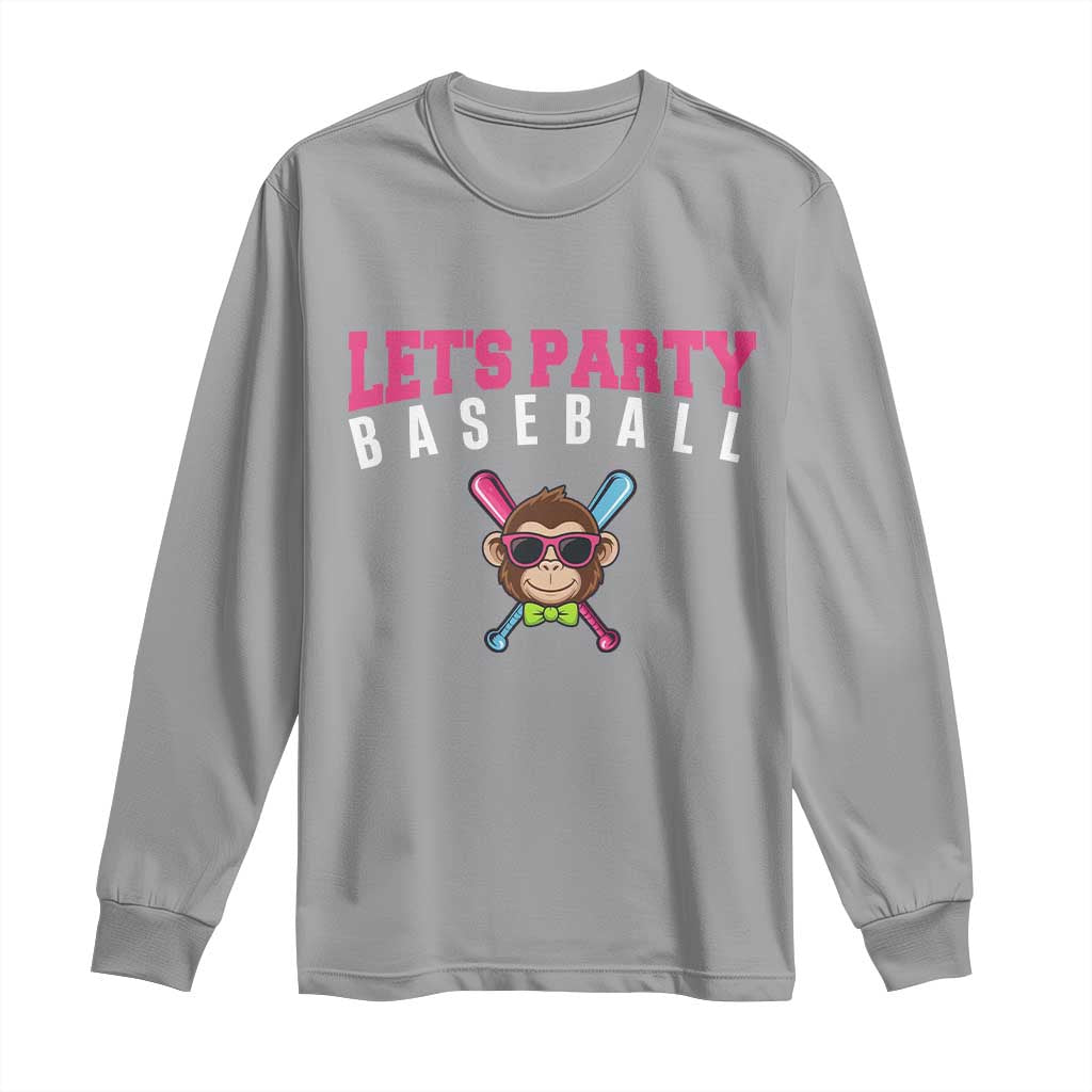 Let's Party Baseball Monkey Long Sleeve Shirt Ball Party Game Day Vibes TS02 Sport Gray Print Your Wear