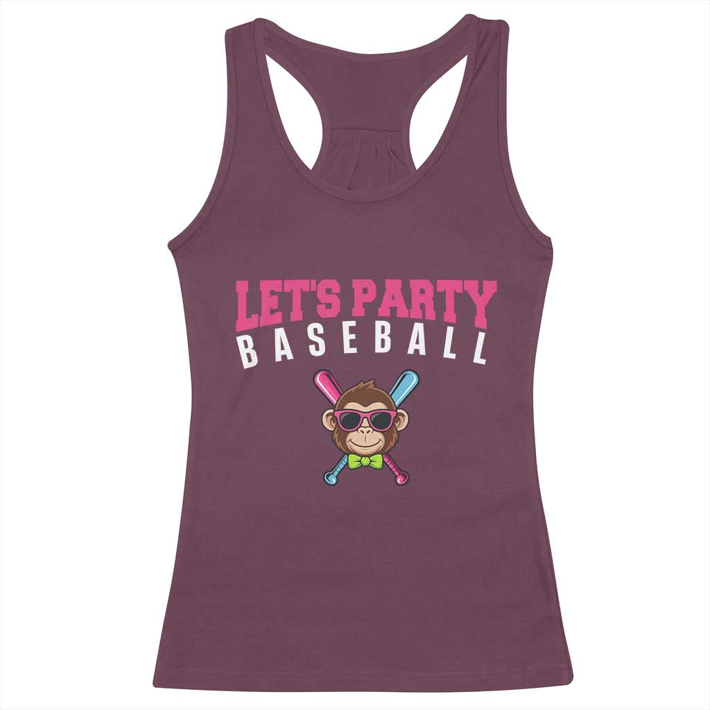 Let's Party Baseball Monkey Racerback Tank Top Ball Party Game Day Vibes TS02 Maroon Print Your Wear