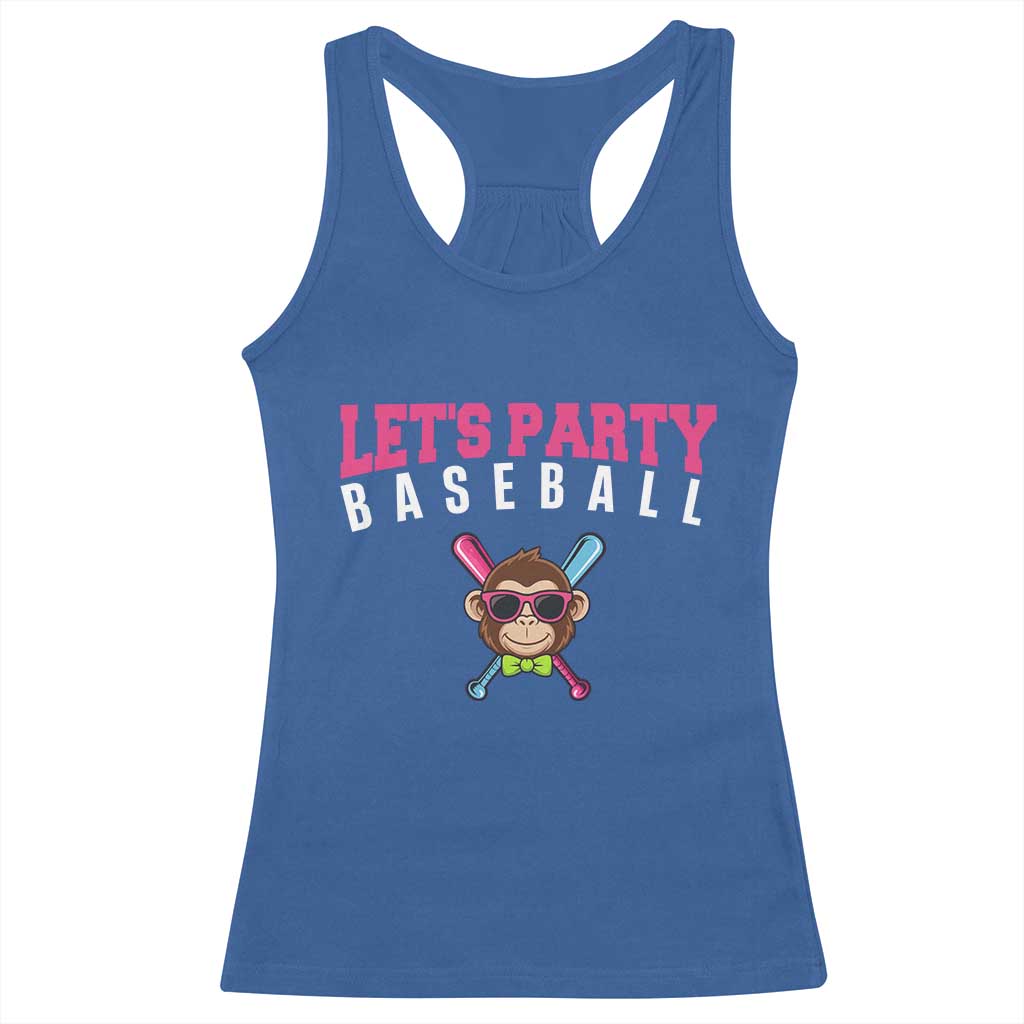 Let's Party Baseball Monkey Racerback Tank Top Ball Party Game Day Vibes TS02 Royal Blue Print Your Wear