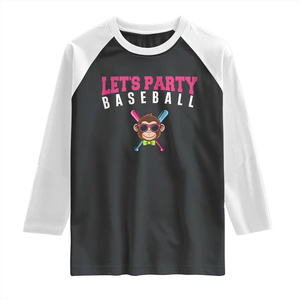 Let's Party Baseball Monkey Raglan Shirt Ball Party Game Day Vibes TS02 Black White Print Your Wear