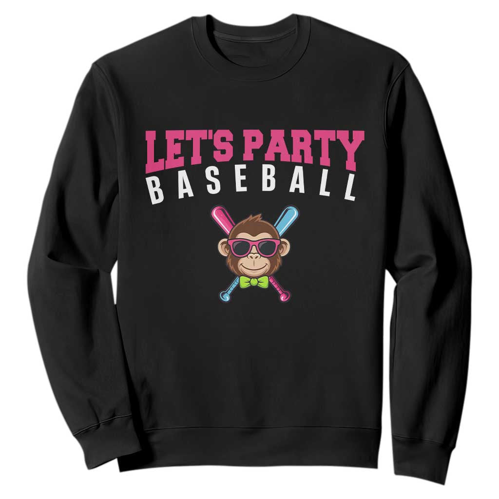 Let's Party Baseball Monkey Sweatshirt Ball Party Game Day Vibes TS02 Black Print Your Wear
