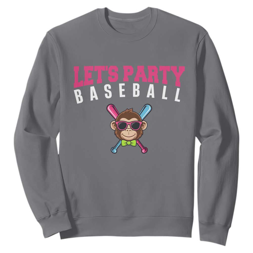 Let's Party Baseball Monkey Sweatshirt Ball Party Game Day Vibes TS02 Charcoal Print Your Wear