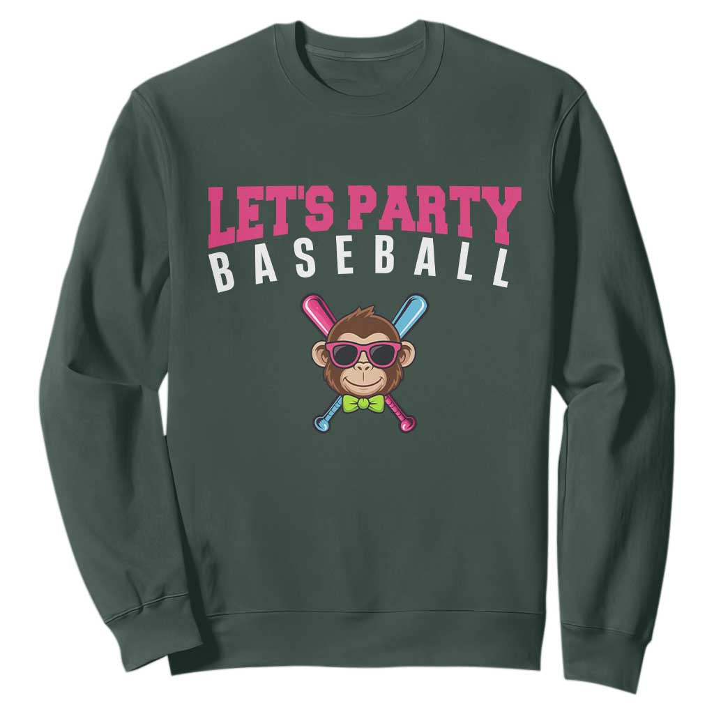 Let's Party Baseball Monkey Sweatshirt Ball Party Game Day Vibes TS02 Dark Forest Green Print Your Wear