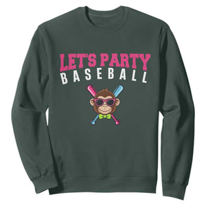 Let's Party Baseball Monkey Sweatshirt Ball Party Game Day Vibes TS02 Dark Forest Green Print Your Wear