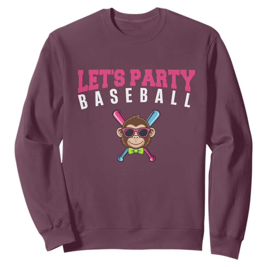 Let's Party Baseball Monkey Sweatshirt Ball Party Game Day Vibes TS02 Maroon Print Your Wear
