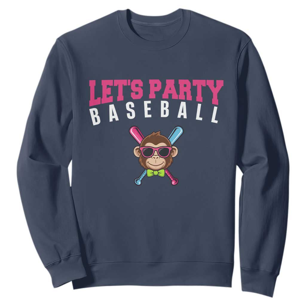 Let's Party Baseball Monkey Sweatshirt Ball Party Game Day Vibes TS02 Navy Print Your Wear