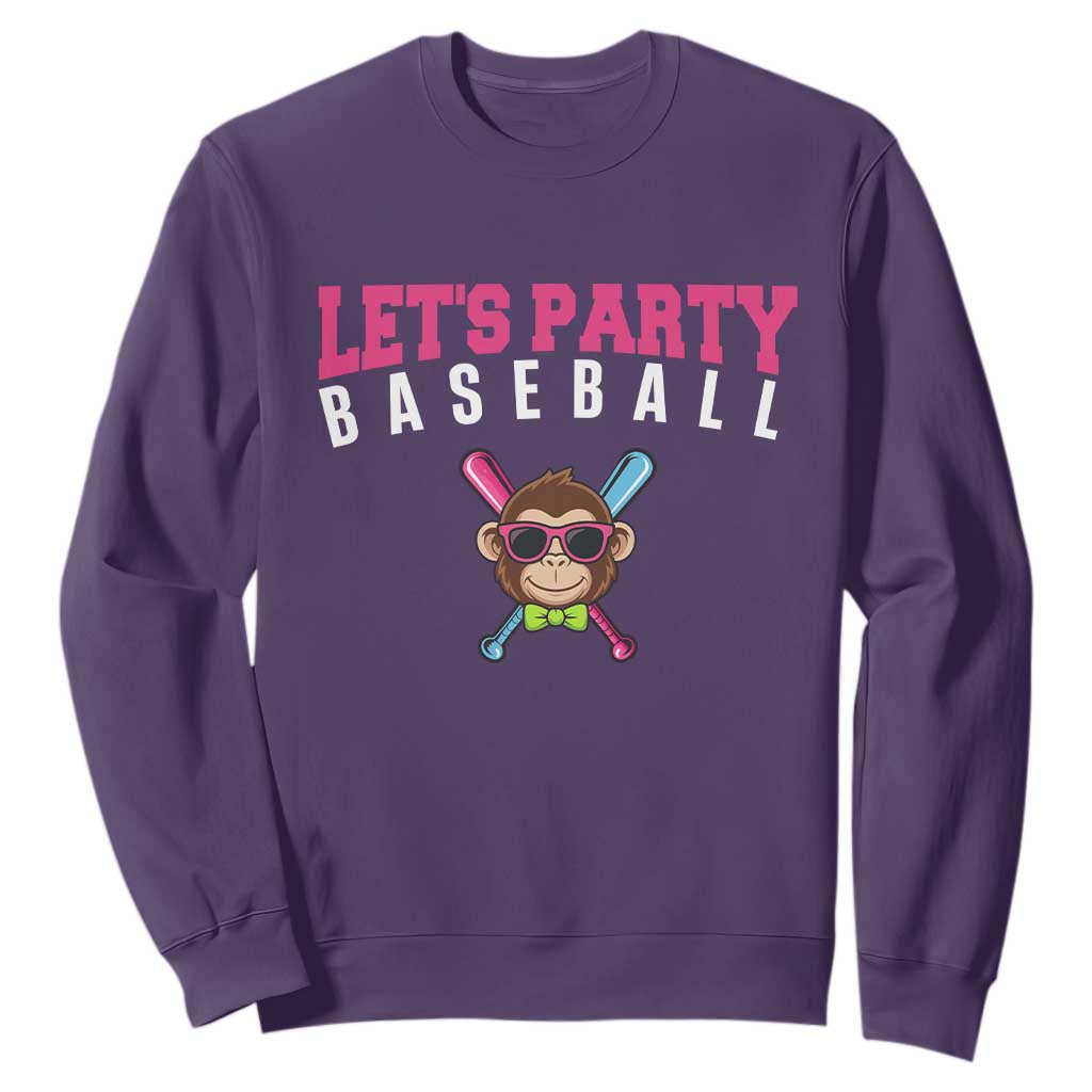 Let's Party Baseball Monkey Sweatshirt Ball Party Game Day Vibes TS02 Purple Print Your Wear