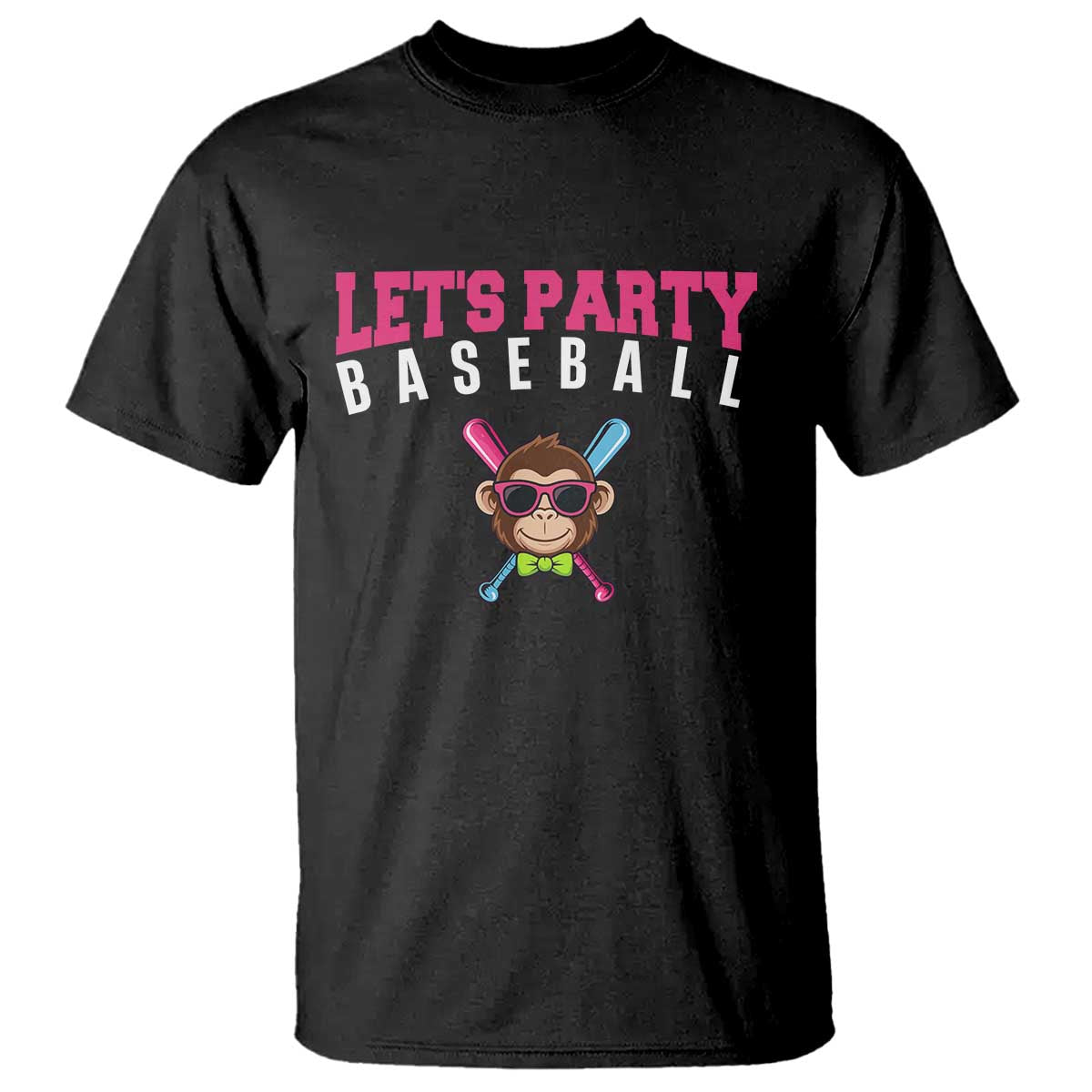 Let's Party Baseball Monkey T Shirt Ball Party Game Day Vibes TS02 Black Print Your Wear
