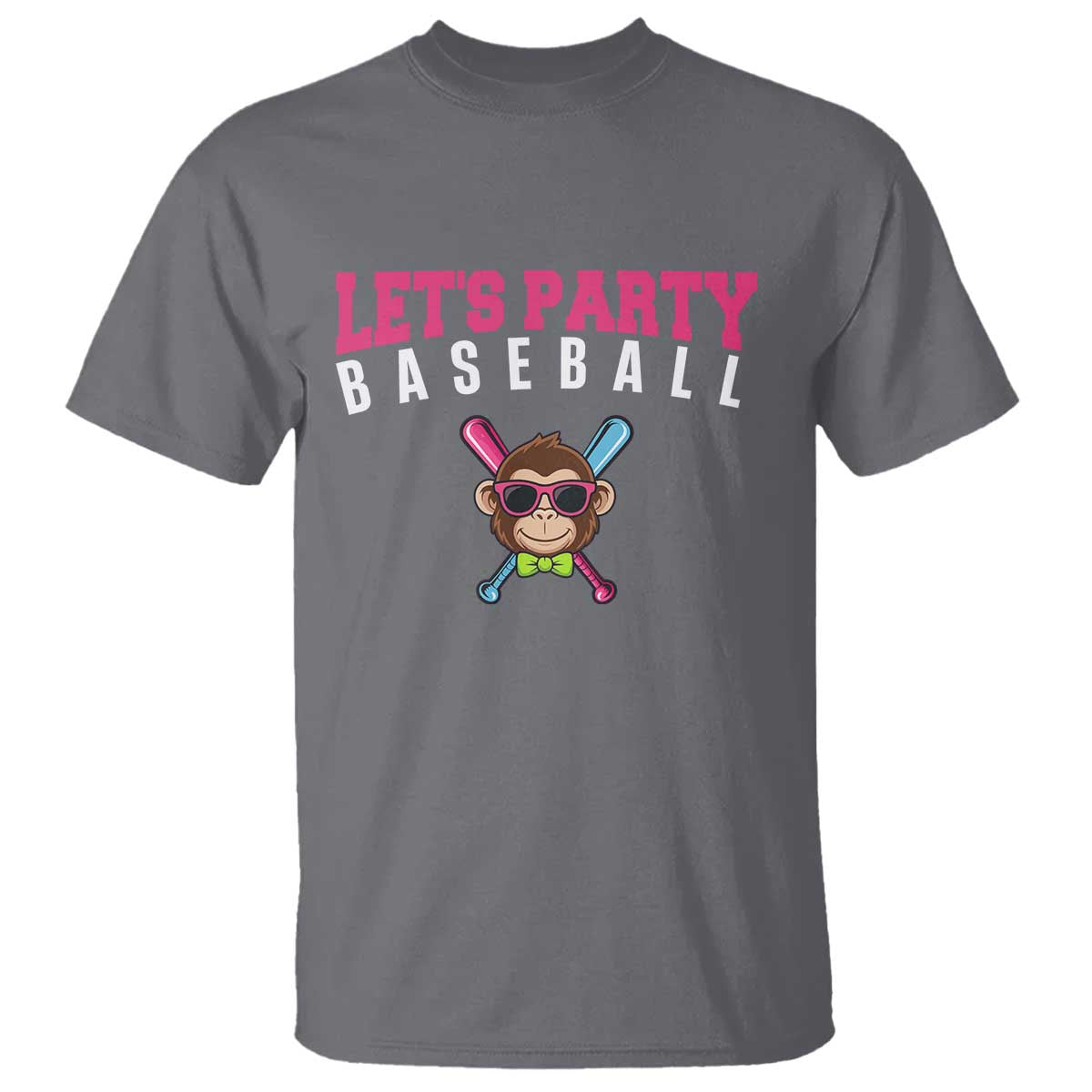 Let's Party Baseball Monkey T Shirt Ball Party Game Day Vibes TS02 Charcoal Print Your Wear