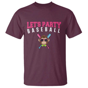 Let's Party Baseball Monkey T Shirt Ball Party Game Day Vibes TS02 Maroon Print Your Wear
