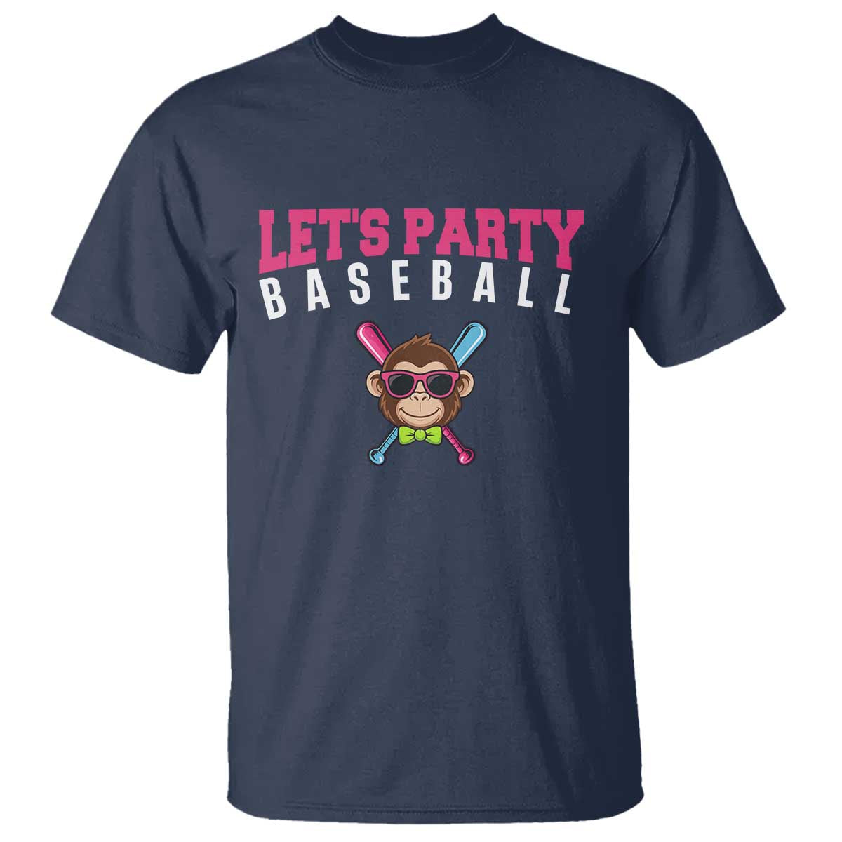 Let's Party Baseball Monkey T Shirt Ball Party Game Day Vibes TS02 Navy Print Your Wear