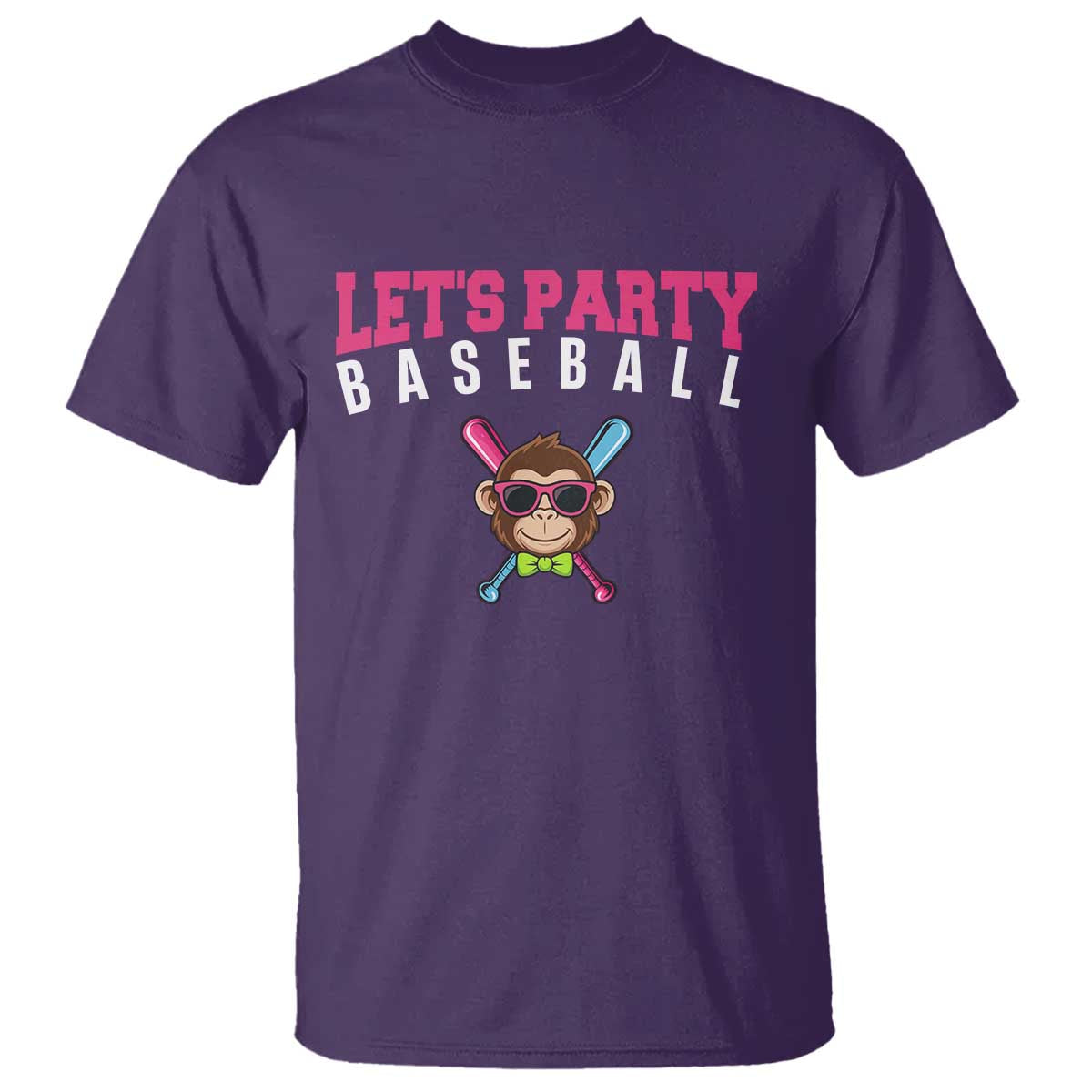 Let's Party Baseball Monkey T Shirt Ball Party Game Day Vibes TS02 Purple Print Your Wear