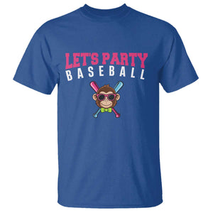 Let's Party Baseball Monkey T Shirt Ball Party Game Day Vibes TS02 Royal Blue Print Your Wear