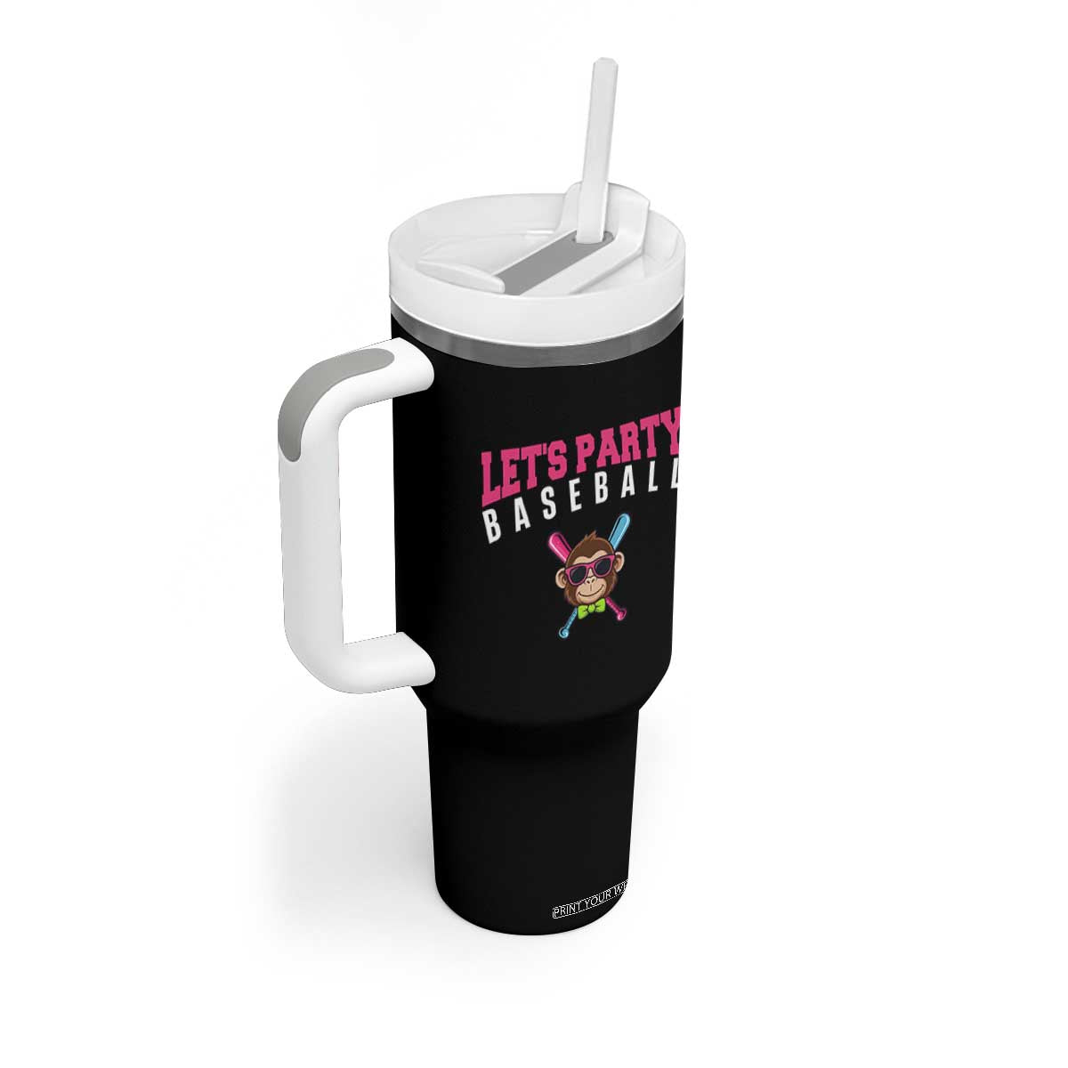Let's Party Baseball Monkey Tumbler With Handle Ball Party Game Day Vibes TS02 Print Your Wear