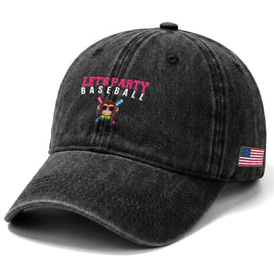 Let's Party Baseball Monkey Washed Cotton Baseball Cap Ball Party Game Day Vibes TS02 Print Your Wear