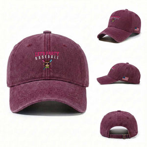 Let's Party Baseball Monkey Washed Cotton Baseball Cap Ball Party Game Day Vibes TS02 Washed Cap Universal Fit Burgundy Print Your Wear