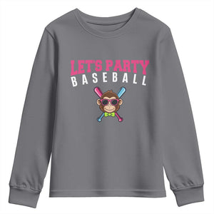 Let's Party Baseball Monkey Youth Sweatshirt Ball Party Game Day Vibes TS02 Charcoal Print Your Wear
