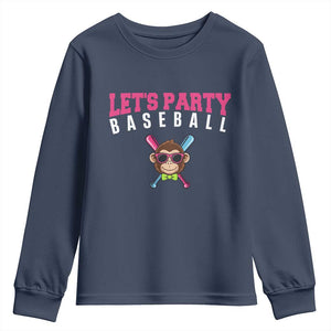 Let's Party Baseball Monkey Youth Sweatshirt Ball Party Game Day Vibes TS02 Navy Print Your Wear