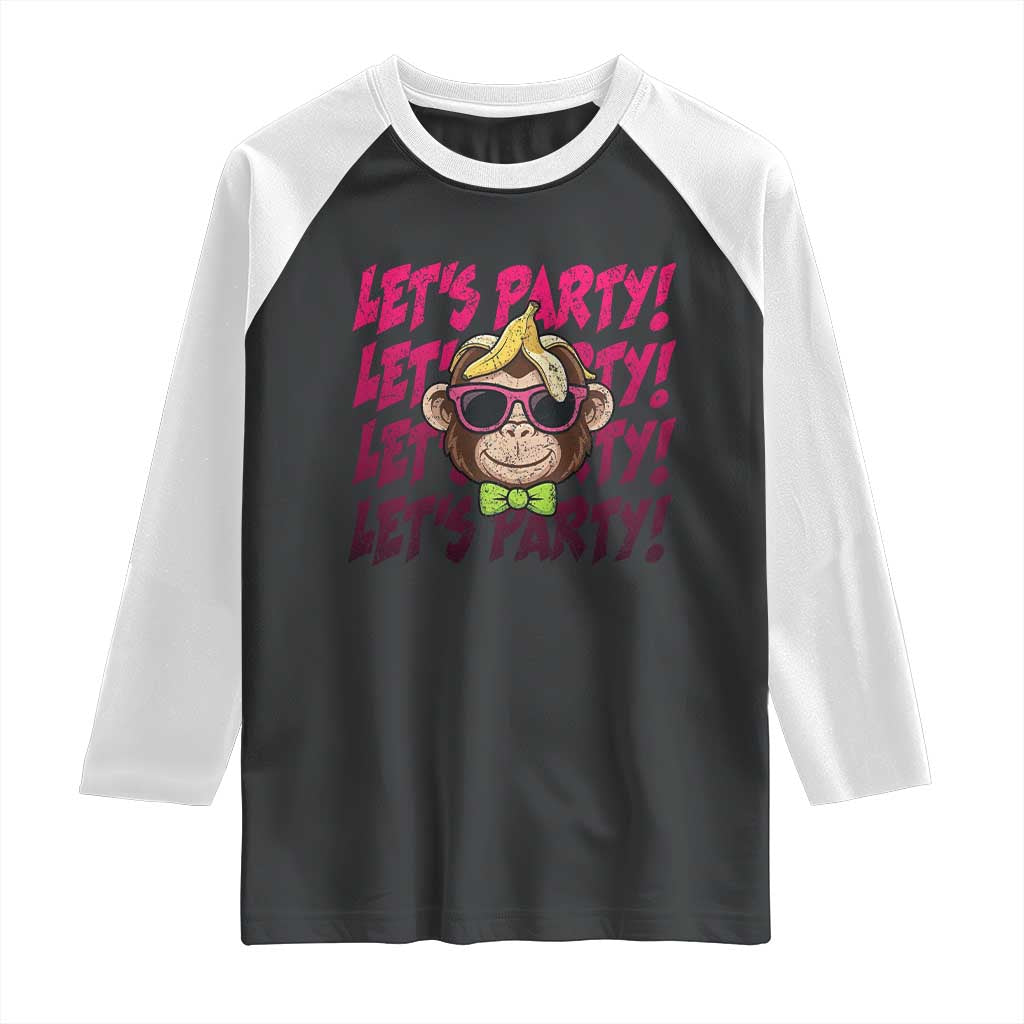 Lets Party Monkey Baseball Raglan Shirt Funny Ball Party Game Day Fans TS02 Black White Print Your Wear