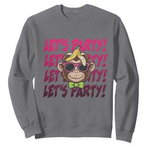 Lets Party Monkey Baseball Sweatshirt Funny Ball Party Game Day Fans TS02 Charcoal Print Your Wear