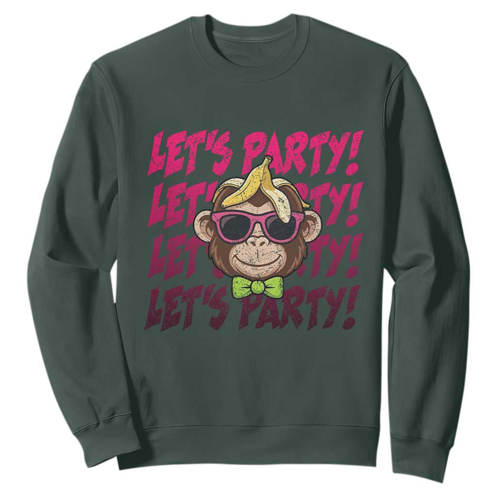 Lets Party Monkey Baseball Sweatshirt Funny Ball Party Game Day Fans TS02 Dark Forest Green Print Your Wear