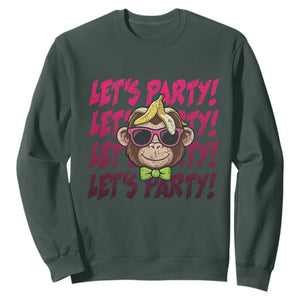 Lets Party Monkey Baseball Sweatshirt Funny Ball Party Game Day Fans TS02 Dark Forest Green Print Your Wear