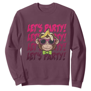 Lets Party Monkey Baseball Sweatshirt Funny Ball Party Game Day Fans TS02 Maroon Print Your Wear