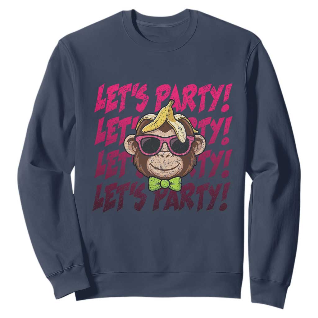 Lets Party Monkey Baseball Sweatshirt Funny Ball Party Game Day Fans TS02 Navy Print Your Wear