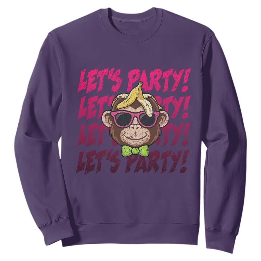 Lets Party Monkey Baseball Sweatshirt Funny Ball Party Game Day Fans TS02 Purple Print Your Wear