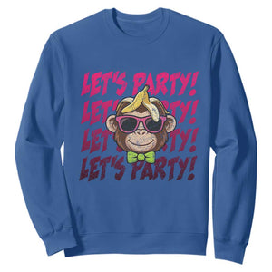 Lets Party Monkey Baseball Sweatshirt Funny Ball Party Game Day Fans TS02 Royal Blue Print Your Wear