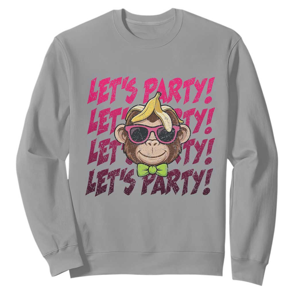 Lets Party Monkey Baseball Sweatshirt Funny Ball Party Game Day Fans TS02 Sport Gray Print Your Wear