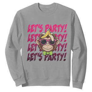 Lets Party Monkey Baseball Sweatshirt Funny Ball Party Game Day Fans TS02 Sport Gray Print Your Wear