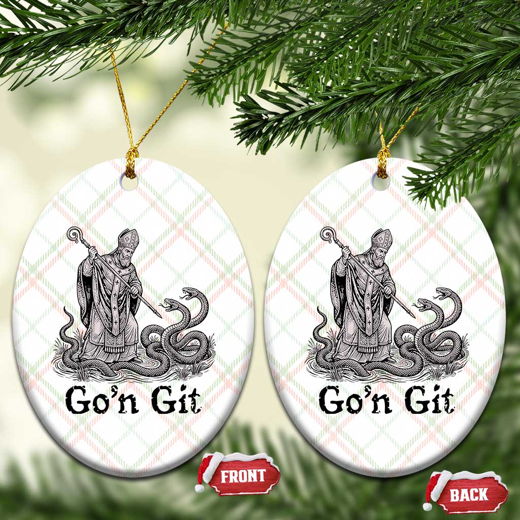 Go'n Git Funny Saint Patrick Banishing Snakes Ceramic Ornament Irish History Humor St Patricks Day TS02 Print Your Wear