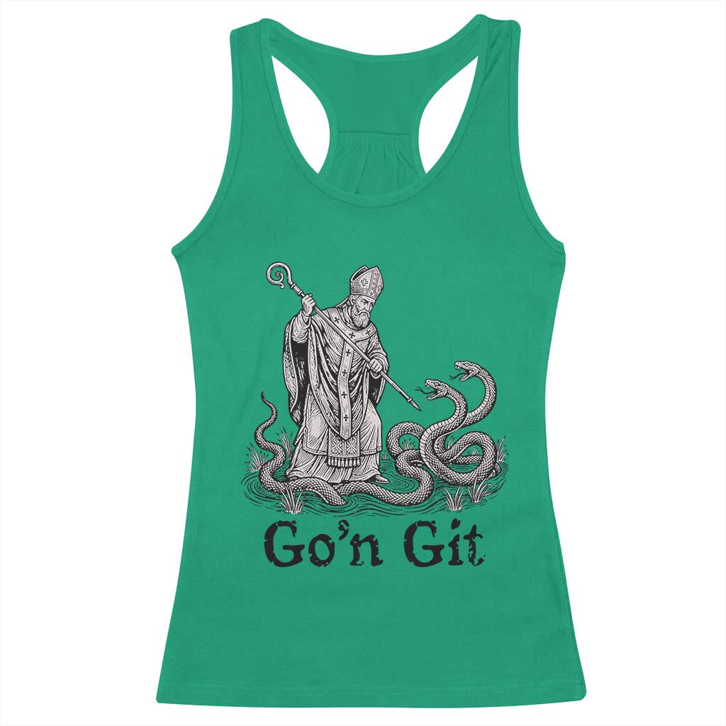 Go'n Git Funny Saint Patrick Banishing Snakes Racerback Tank Top Irish History Humor St Patricks Day TS02 Irish Green Print Your Wear