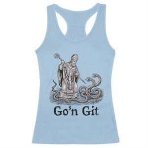 Go'n Git Funny Saint Patrick Banishing Snakes Racerback Tank Top Irish History Humor St Patricks Day TS02 Light Blue Print Your Wear