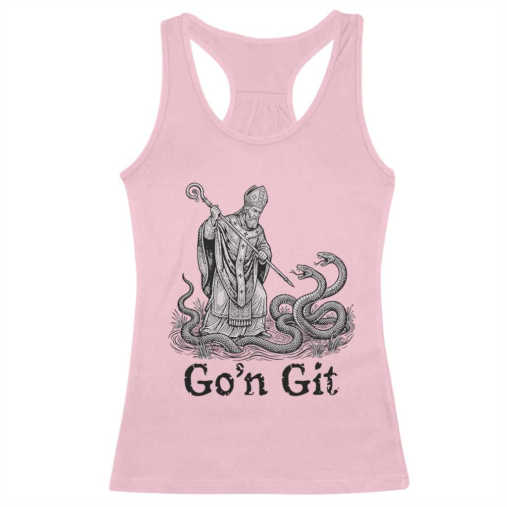 Go'n Git Funny Saint Patrick Banishing Snakes Racerback Tank Top Irish History Humor St Patricks Day TS02 Light Pink Print Your Wear