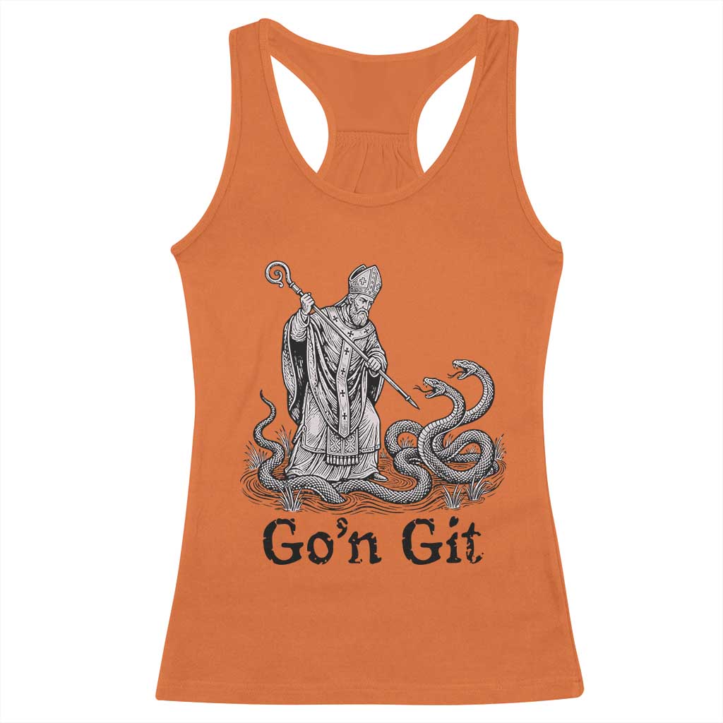 Go'n Git Funny Saint Patrick Banishing Snakes Racerback Tank Top Irish History Humor St Patricks Day TS02 Orange Print Your Wear