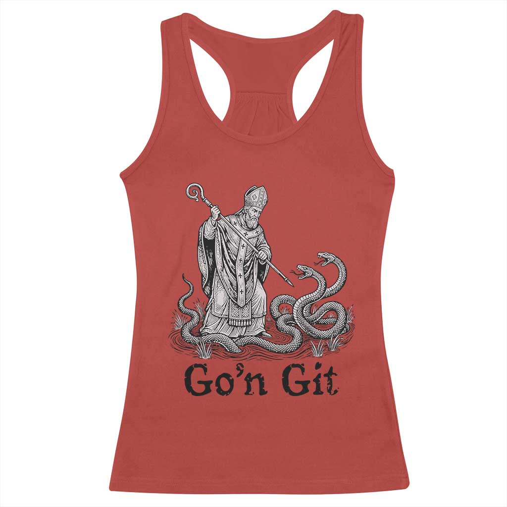 Go'n Git Funny Saint Patrick Banishing Snakes Racerback Tank Top Irish History Humor St Patricks Day TS02 Red Print Your Wear