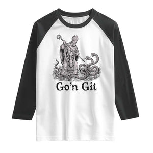 Go'n Git Funny Saint Patrick Banishing Snakes Raglan Shirt Irish History Humor St Patricks Day TS02 White Black Print Your Wear