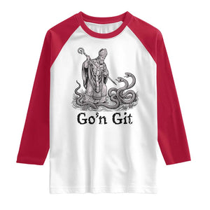 Go'n Git Funny Saint Patrick Banishing Snakes Raglan Shirt Irish History Humor St Patricks Day TS02 White Red Print Your Wear