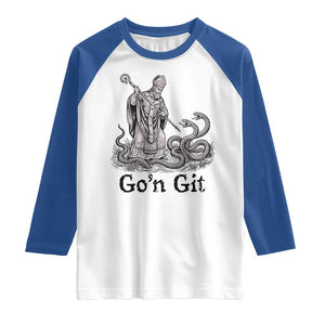 Go'n Git Funny Saint Patrick Banishing Snakes Raglan Shirt Irish History Humor St Patricks Day TS02 White Royal Print Your Wear