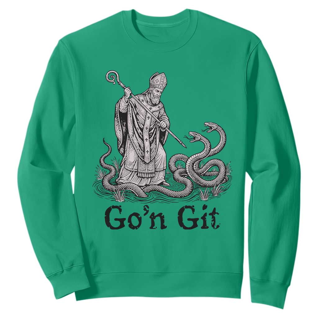 Go'n Git Funny Saint Patrick Banishing Snakes Sweatshirt Irish History Humor St Patricks Day TS02 Irish Green Print Your Wear