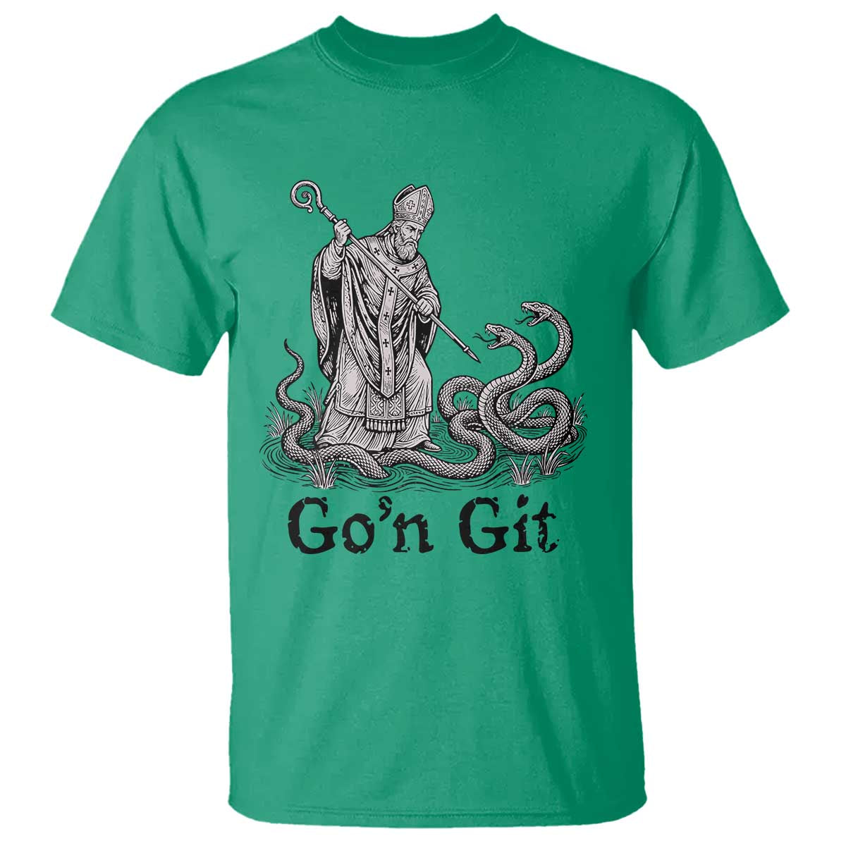 Go'n Git Funny Saint Patrick Banishing Snakes T Shirt Irish History Humor St Patricks Day TS02 Irish Green Print Your Wear