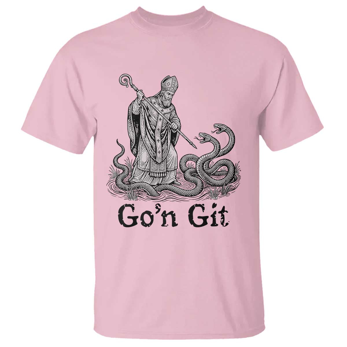 Go'n Git Funny Saint Patrick Banishing Snakes T Shirt Irish History Humor St Patricks Day TS02 Light Pink Print Your Wear